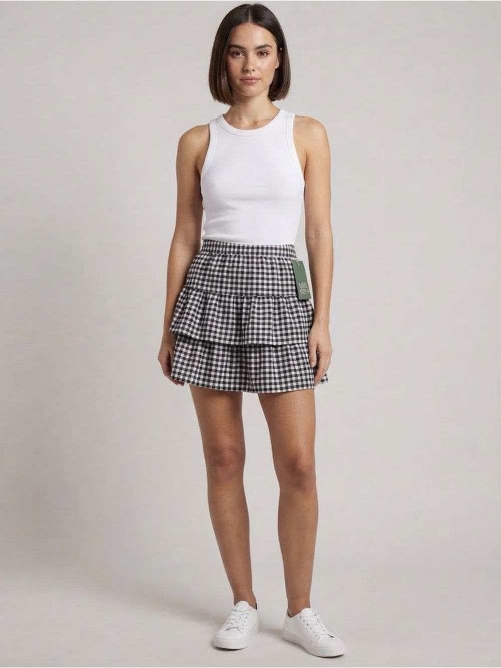 Wild Fable Black & White Gingham Tiered Mini Skirt